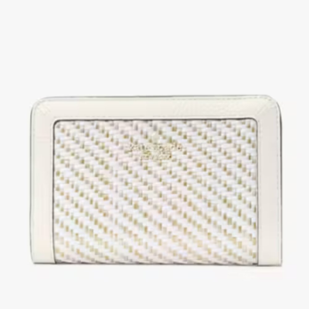 Kate Spade Lena Straw Medium Bifold Wallet  Meringue Multi NWT